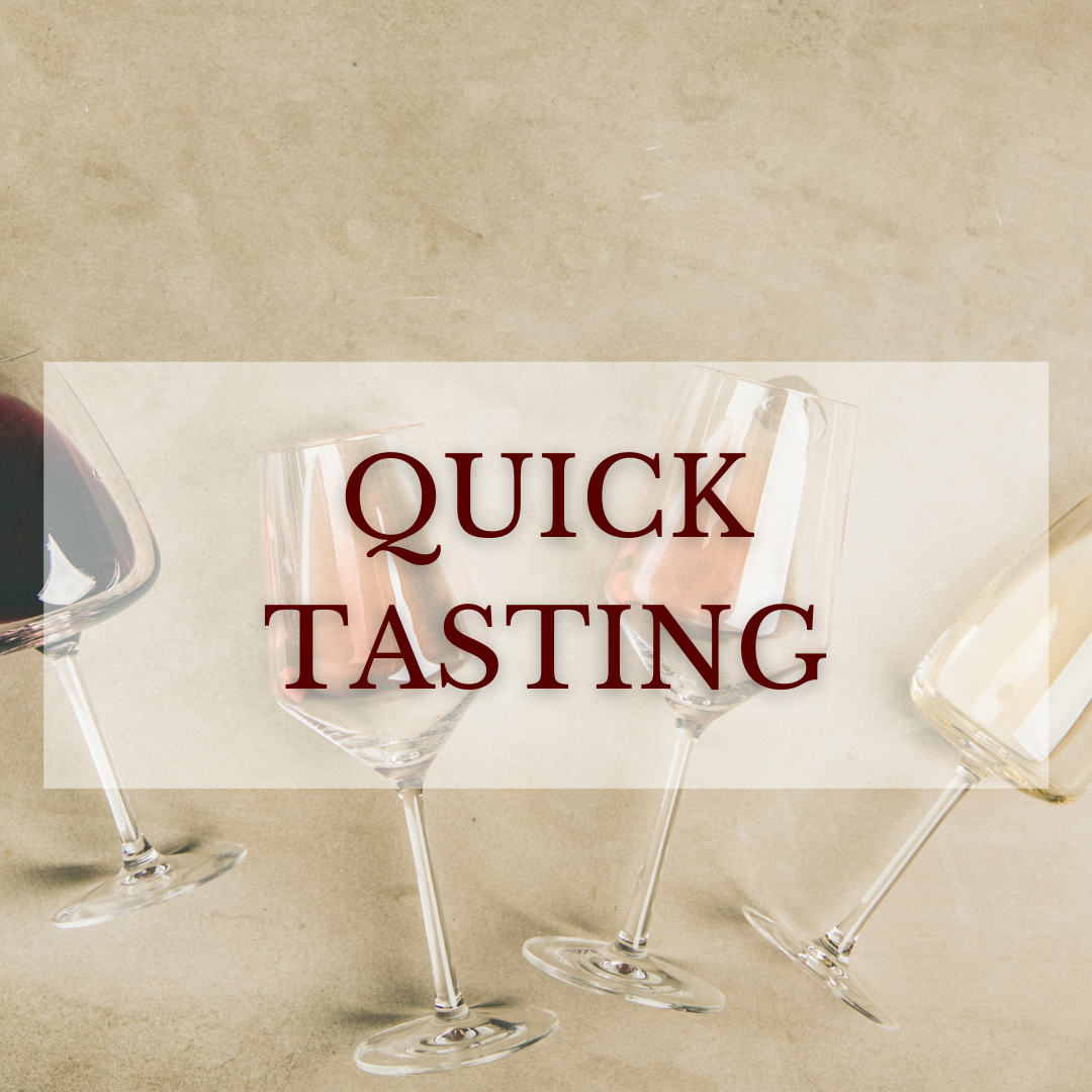 Dieses Bild zeigt Weingläser im Hintergrund und den Schriftzug "Quick Tasting" als Überschrift